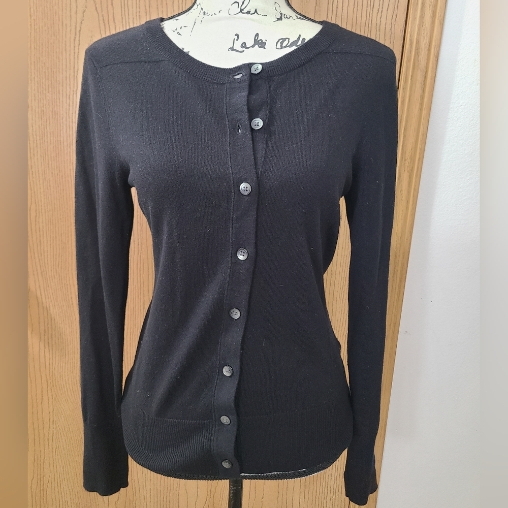 Eddie Bauer Black Classic Button Up Preppy Cardigan Sweater